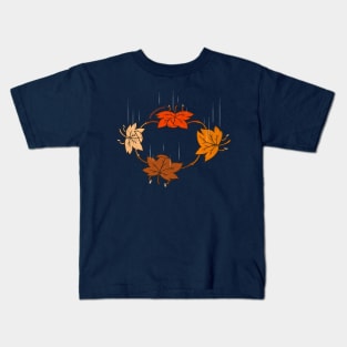 Funny Cute Kawaii Fall Season Autumn Leaves Extreme Sports Free Falling Skydiving Cartoon Kids T-Shirt